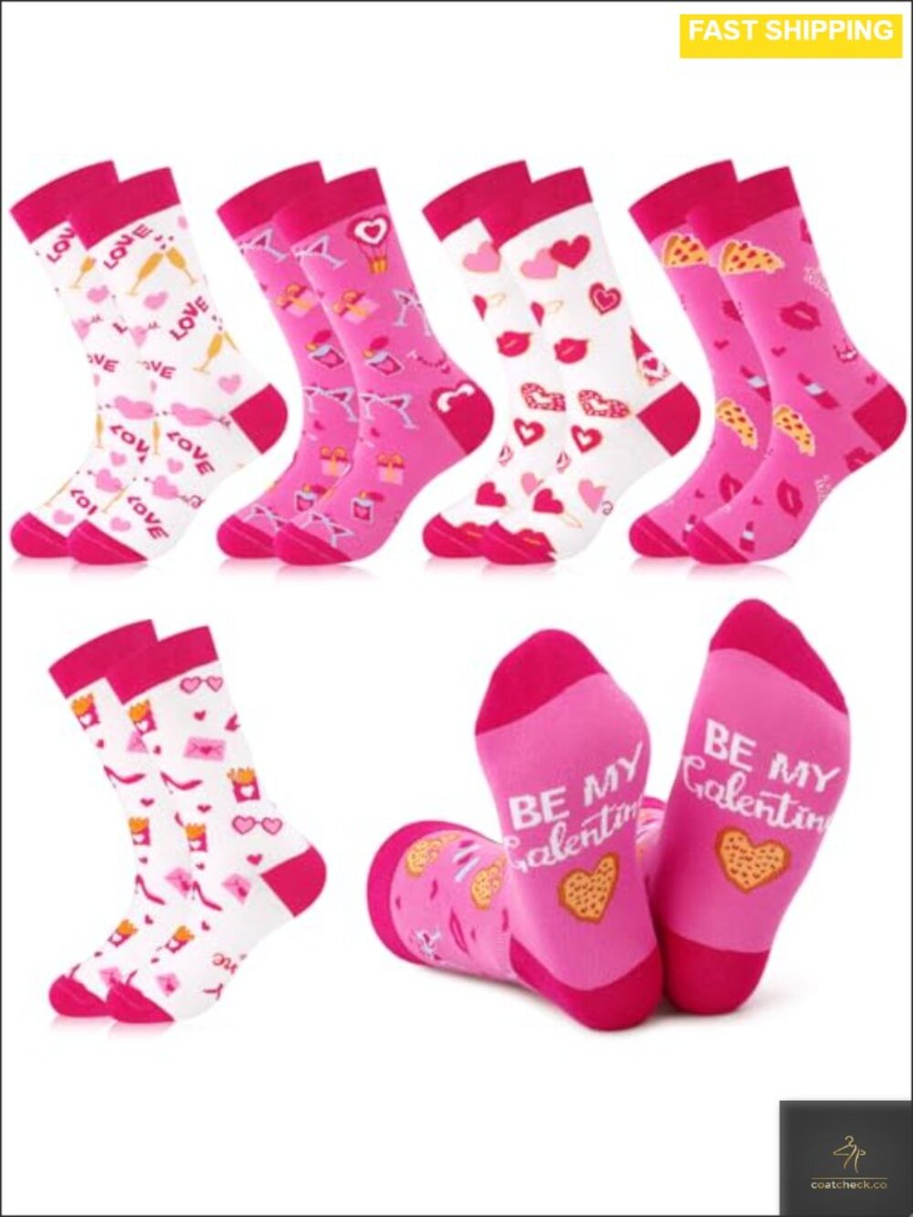 12 Pairs Heart Love Crew Socks Valentine Galentine Gift Set